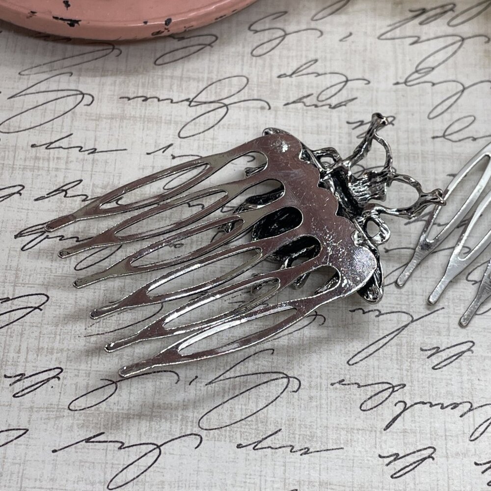 1 Pair Silver Long Bee Bridal Hairpin Bobby pin wedding hair festival Honey Comb - Picture 10 of 11